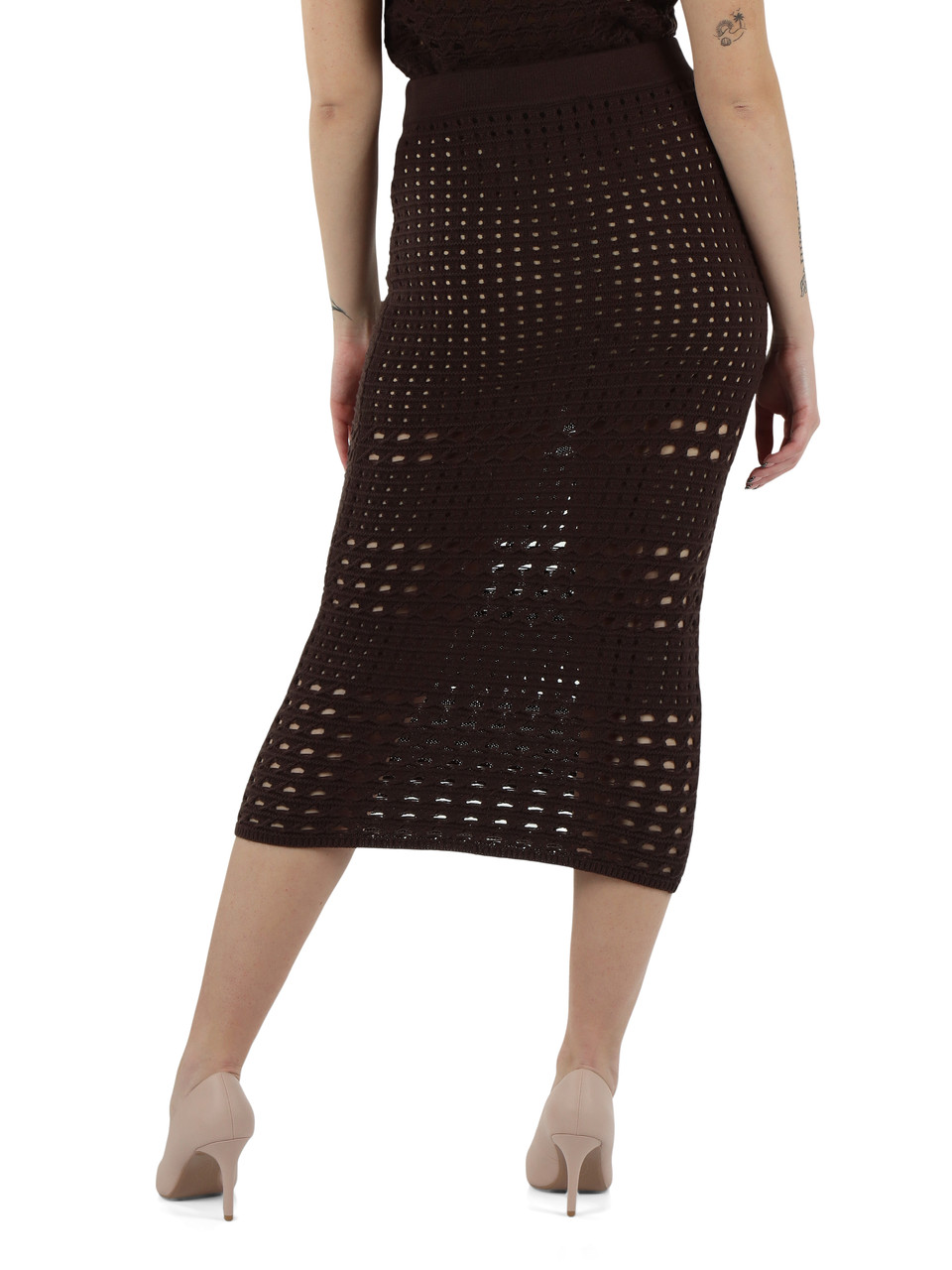 MARRONE | Gonna midi in filo di cotone