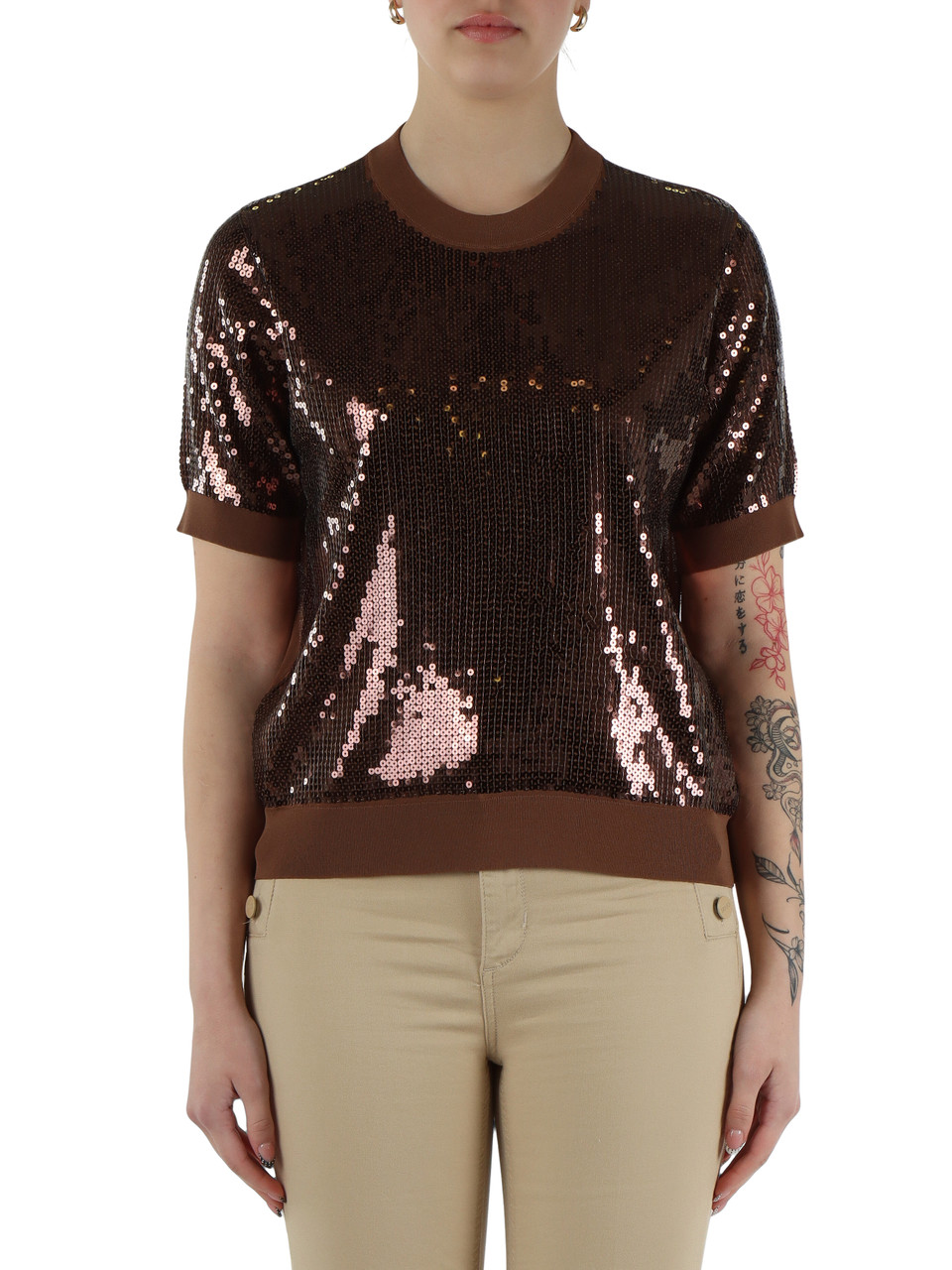BRAUN | Viscosemischung Pullover mit Pailletten