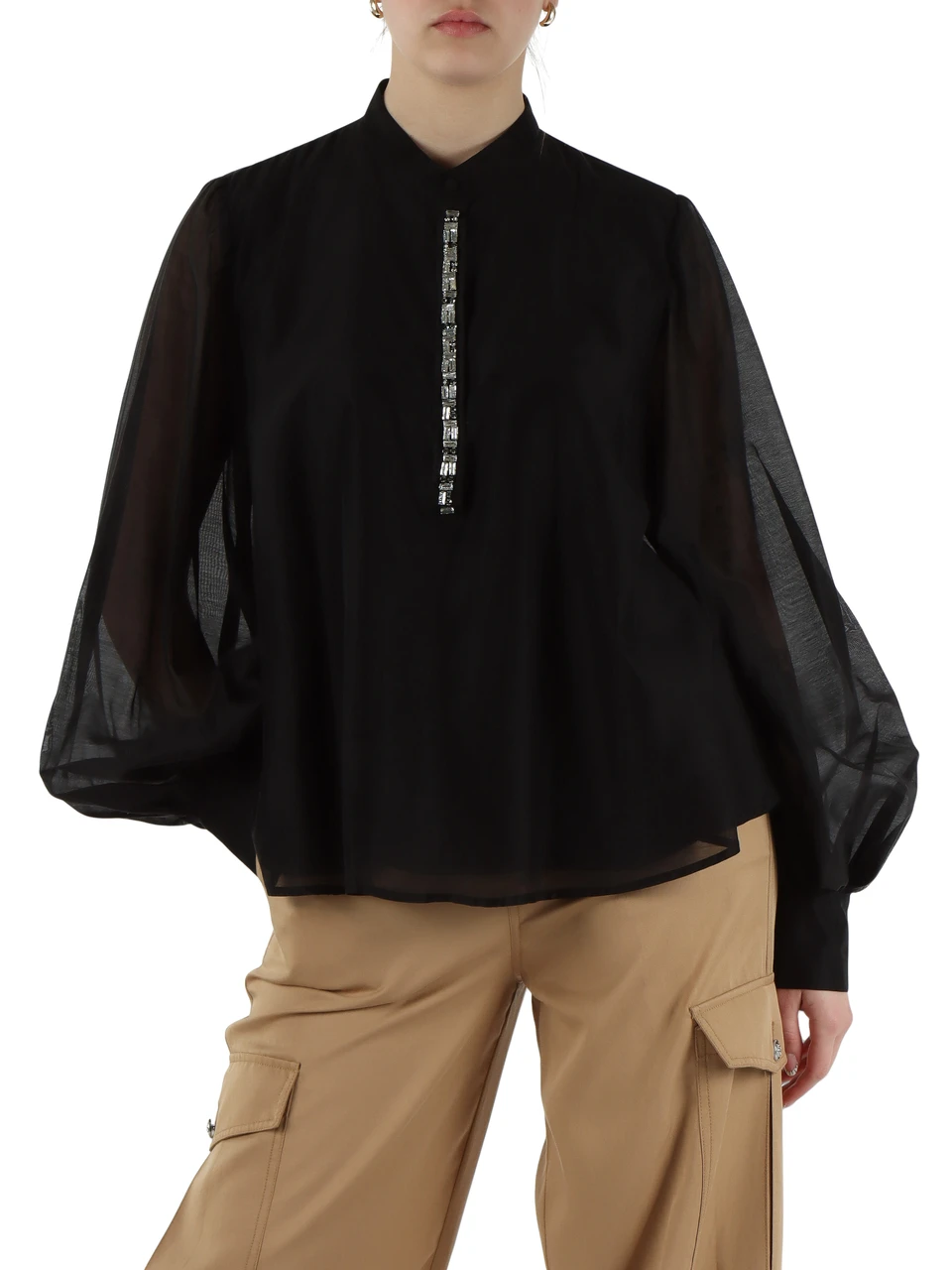 NERO | Blusa in mussola con pietre applicate