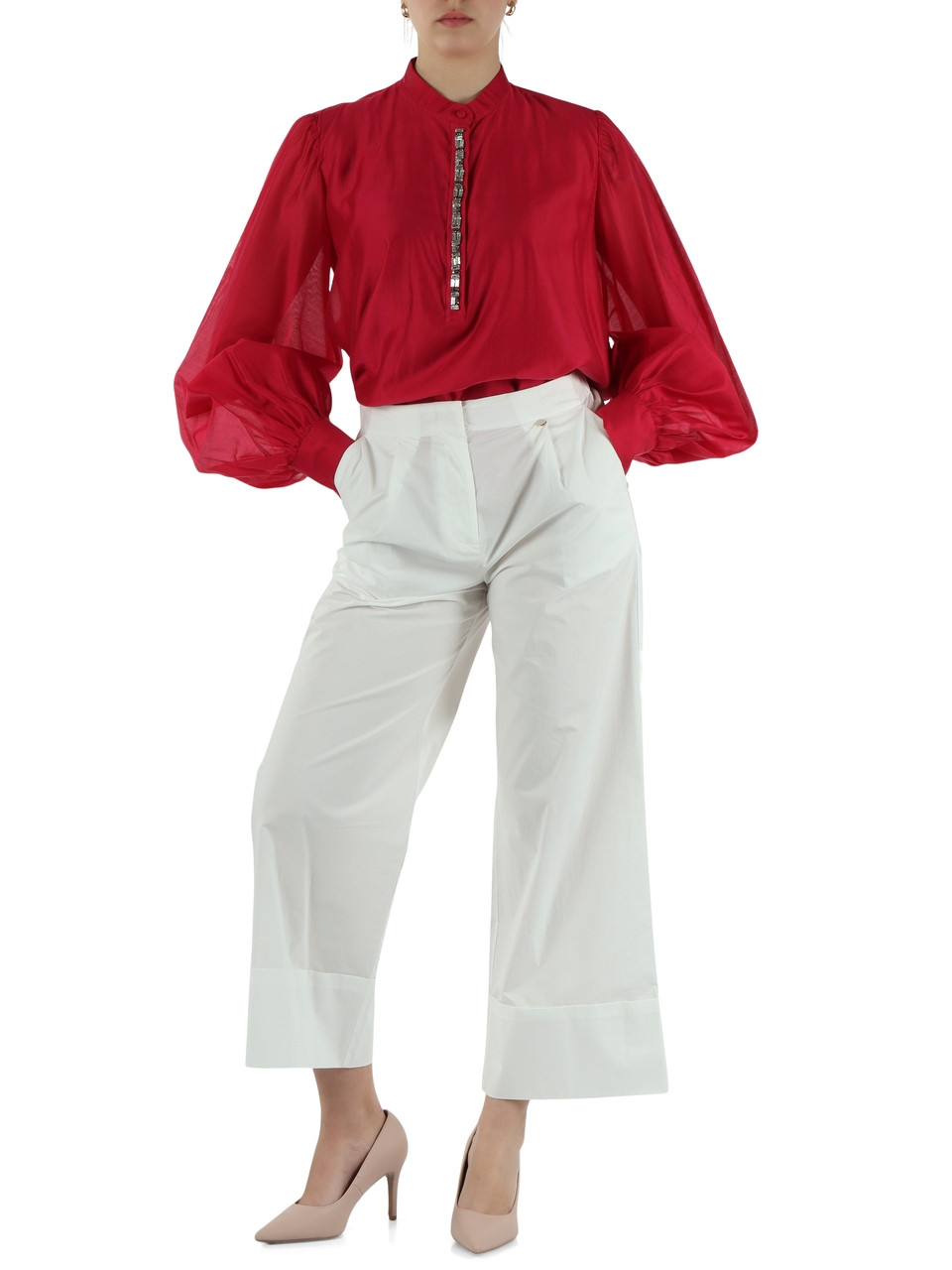 CICLAMINO | Blusa in mussola con pietre applicate