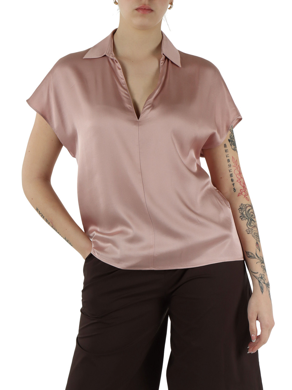 ROSA | Blusa collo a V in satin di viscosa