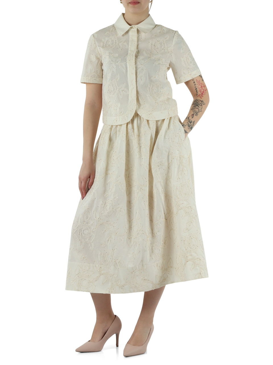 PANNA | Camicia in cotone con ricami e micro paillettes