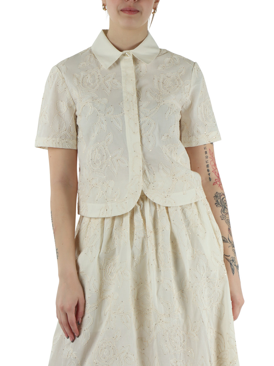 PANNA | Camicia in cotone con ricami e micro paillettes