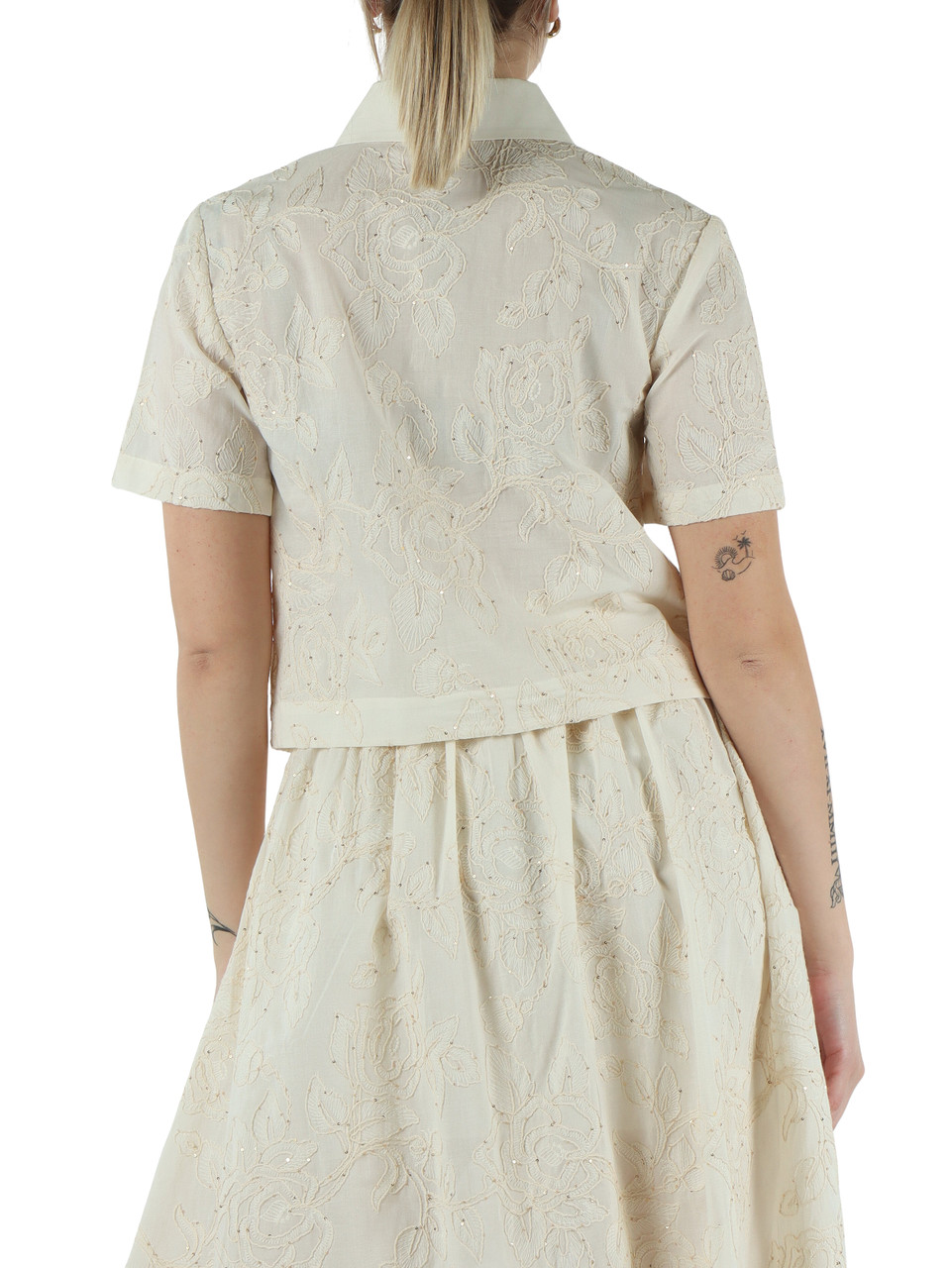 PANNA | Camicia in cotone con ricami e micro paillettes