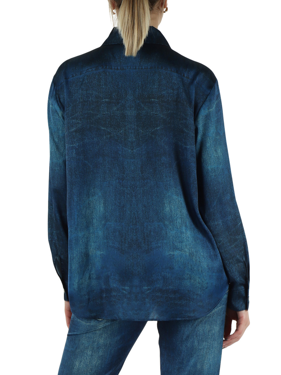BLU | Camicia in raso fluido con stampa denim