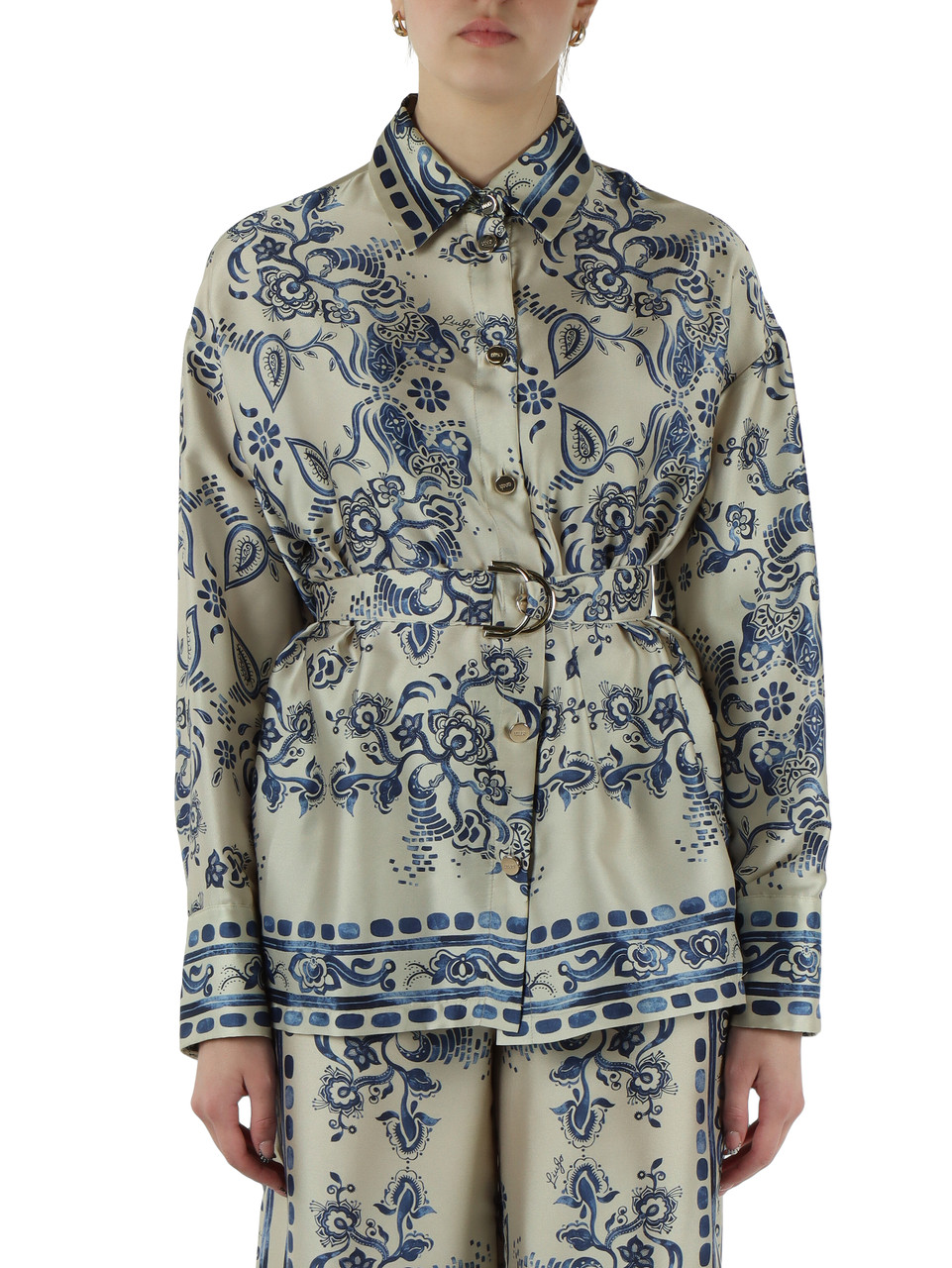 BEIGE | BETTER: Camicia stampata in satin con cintura