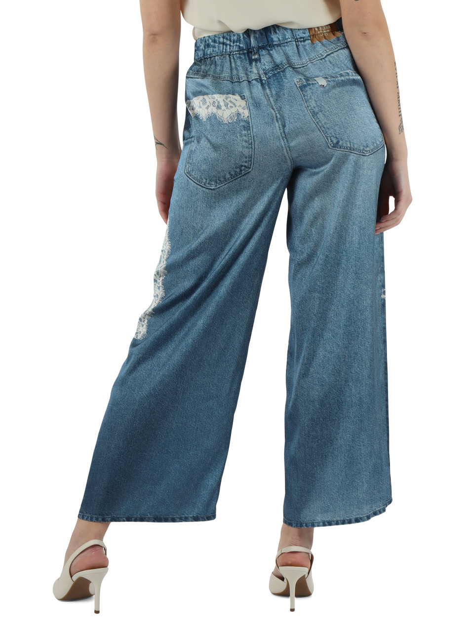 AZZURRO | Pantalone gamba larga con stampa denim