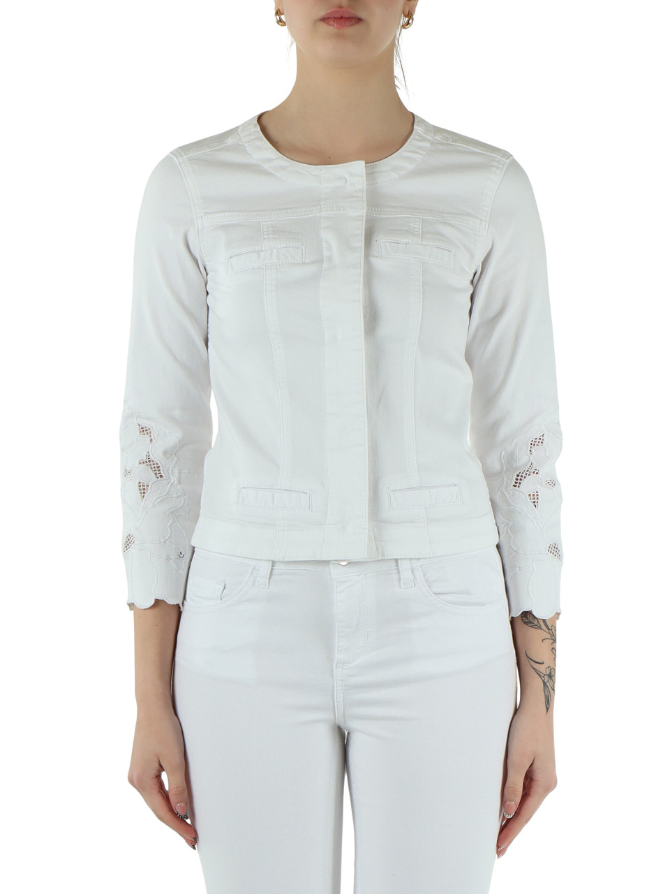 BIANCO | Giacca in gabardina di cotone con dettagli decorativi