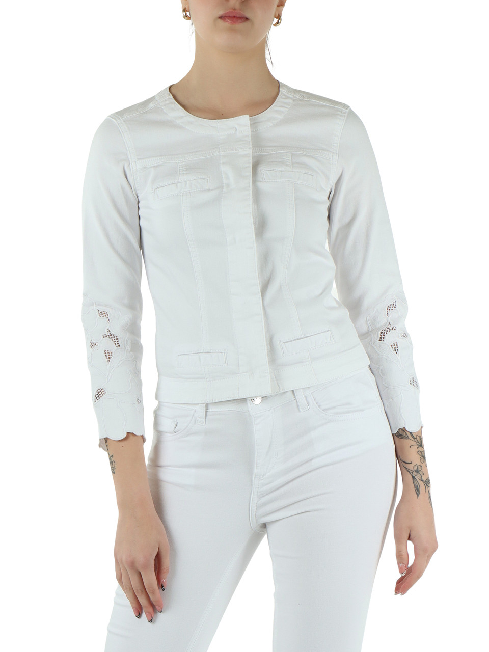 BIANCO | Giacca in gabardina di cotone con dettagli decorativi