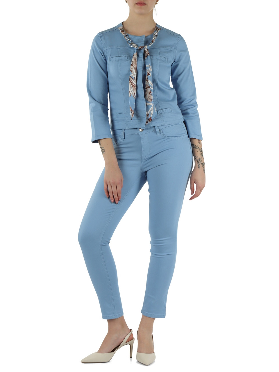 AZZURRO | Giacca in gabardina di cotone con dettagli decorativi