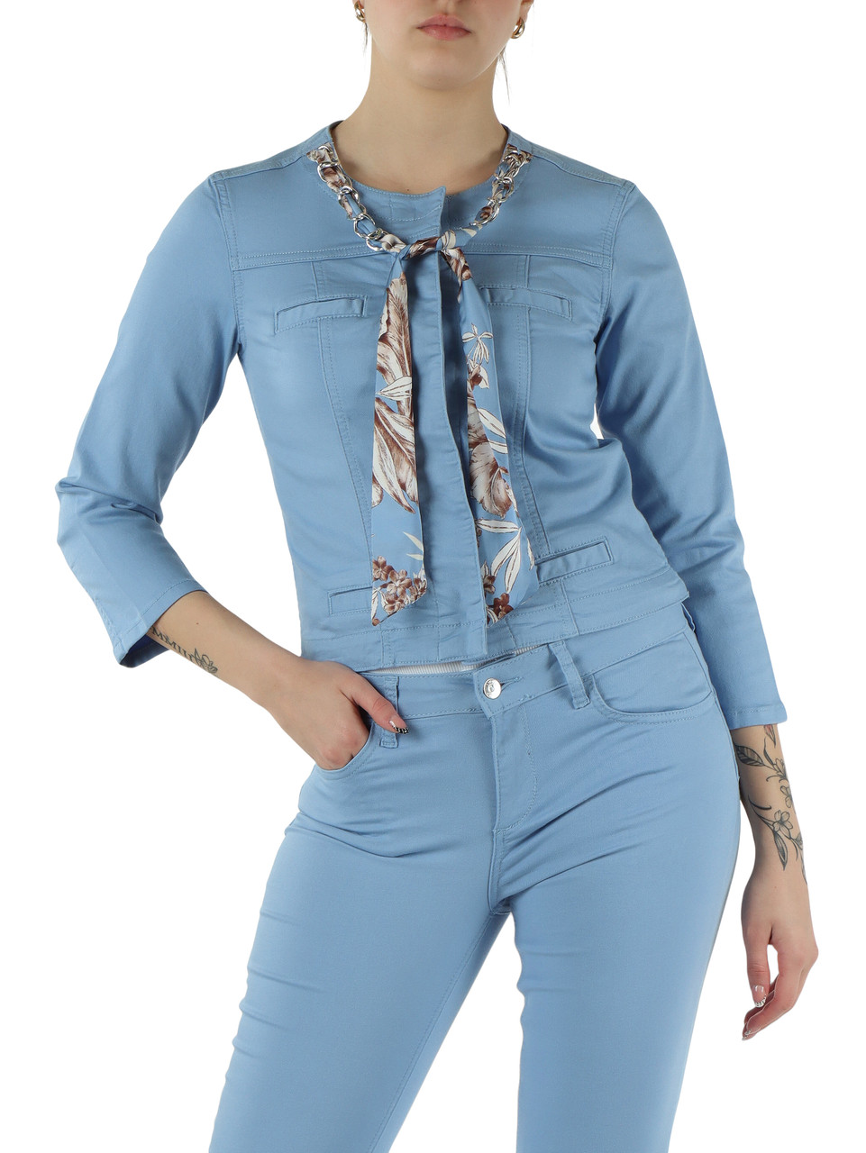 AZZURRO | Giacca in gabardina di cotone con dettagli decorativi