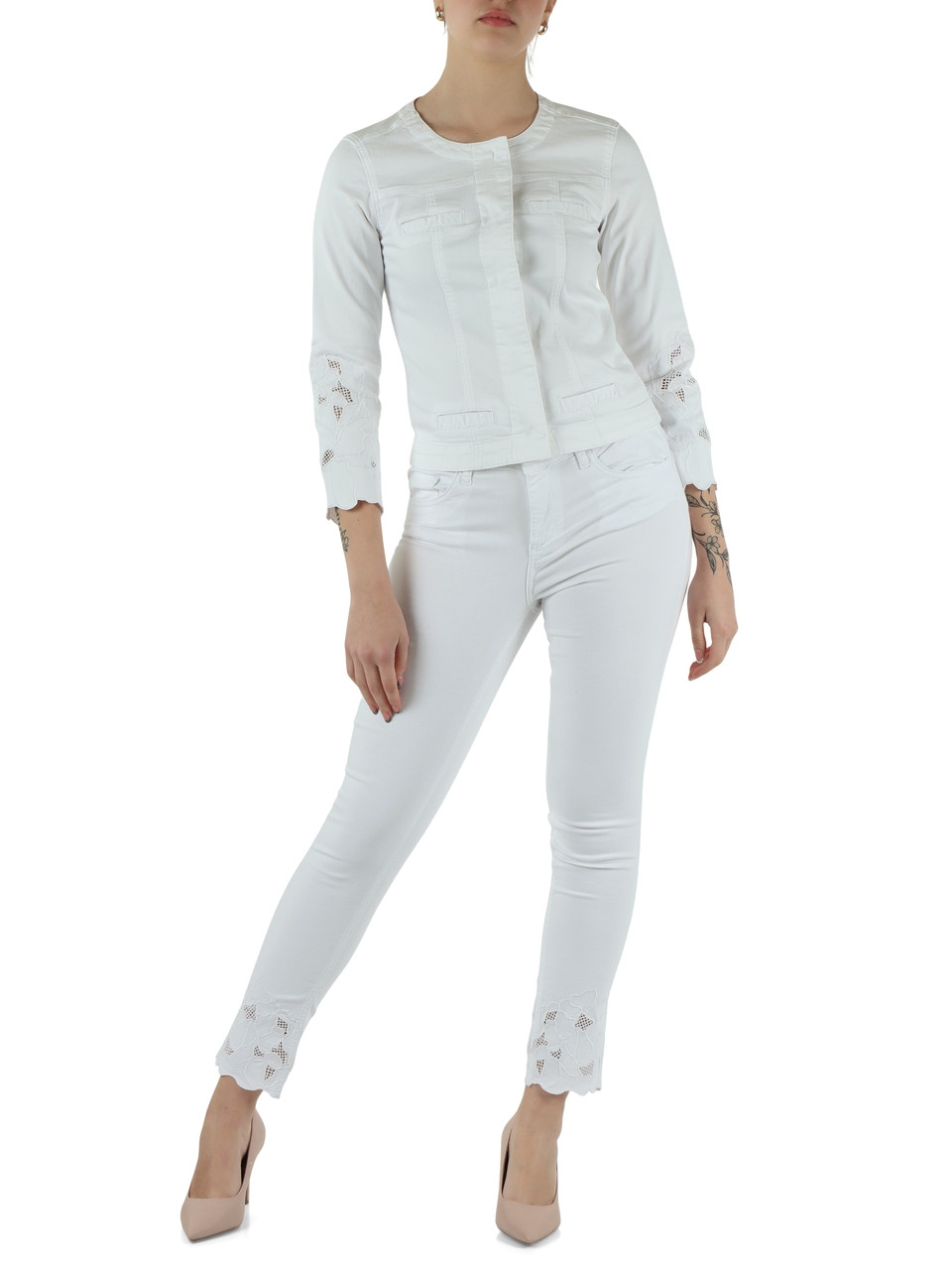 BIANCO | Pantalone cinque tasche in gabardina di cotone