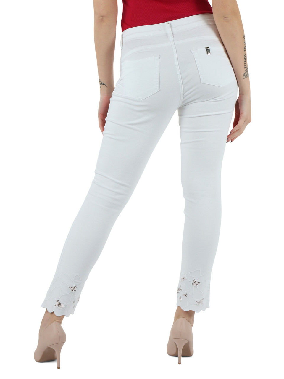 BIANCO | Pantalone cinque tasche in gabardina di cotone