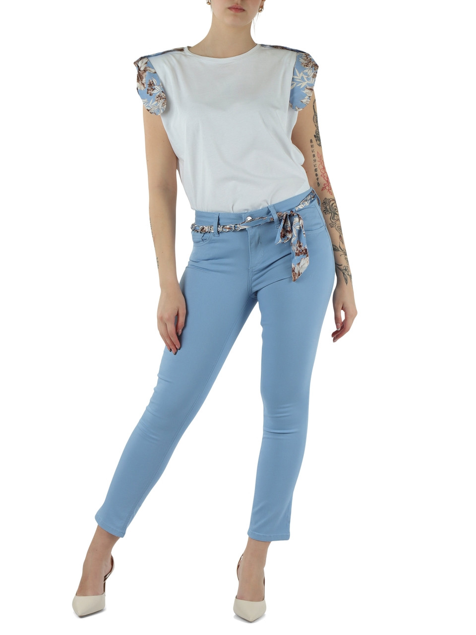 AZZURRO | Pantalone cinque tasche in gabardina di cotone