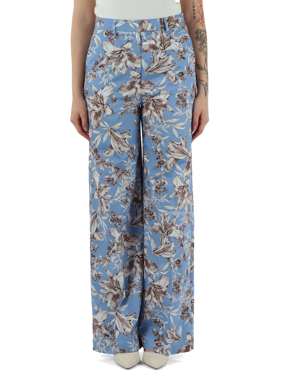 AZZURRO | Pantalone gamba larga stampato in popeline