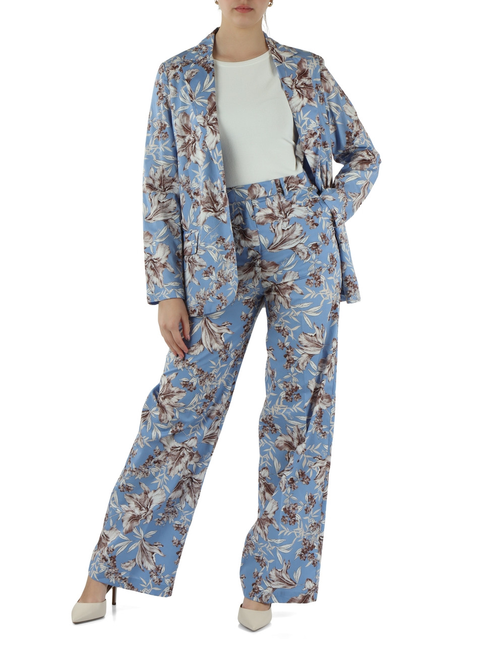 AZZURRO | Pantalone gamba larga stampato in popeline