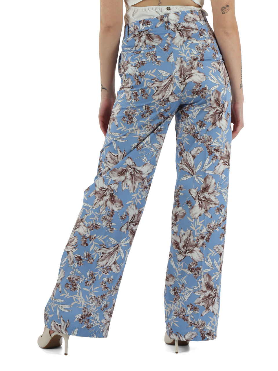 AZZURRO | Pantalone gamba larga stampato in popeline