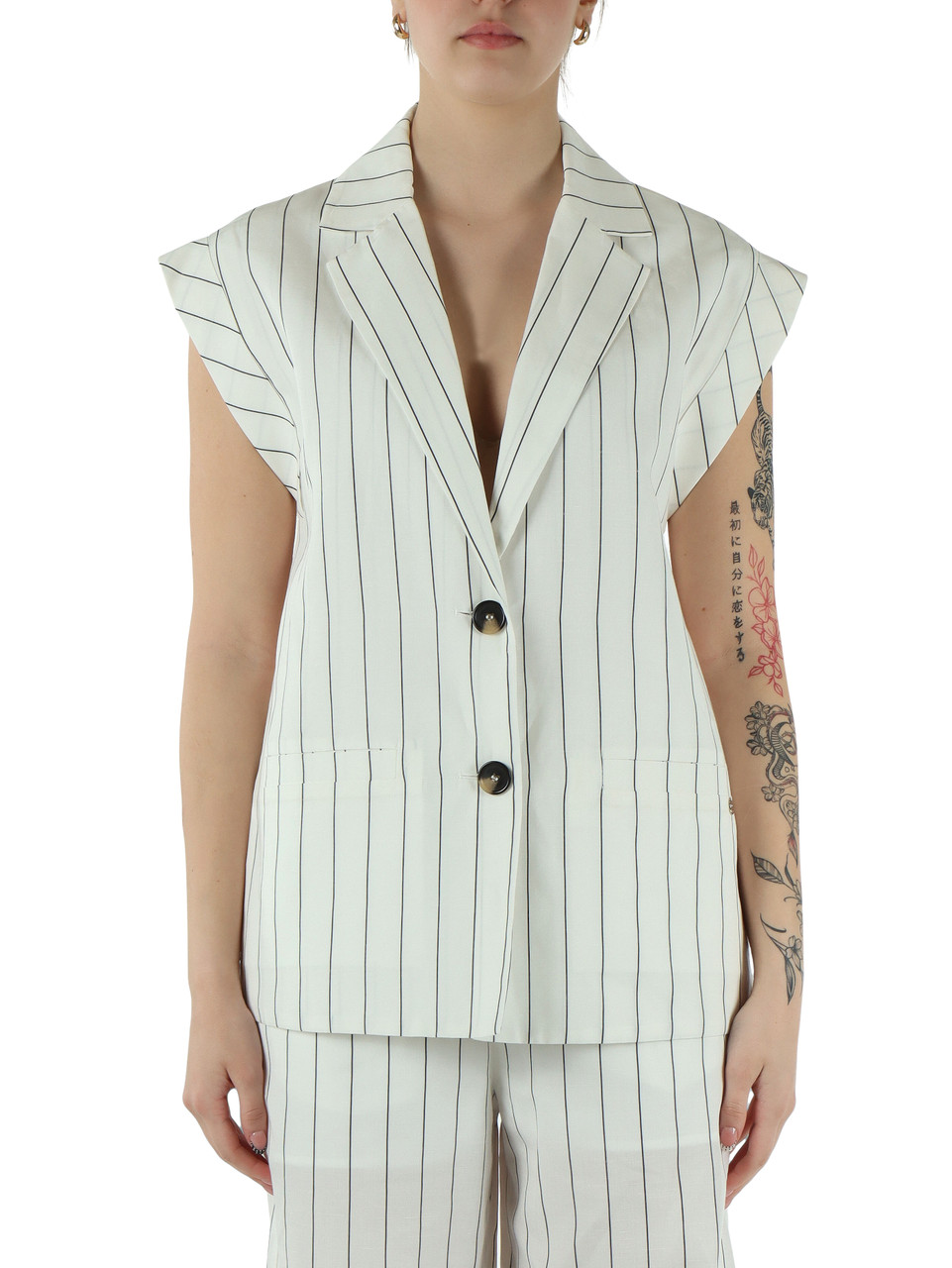 OFF WHITE | Giacca smanicata in lino e lyocell