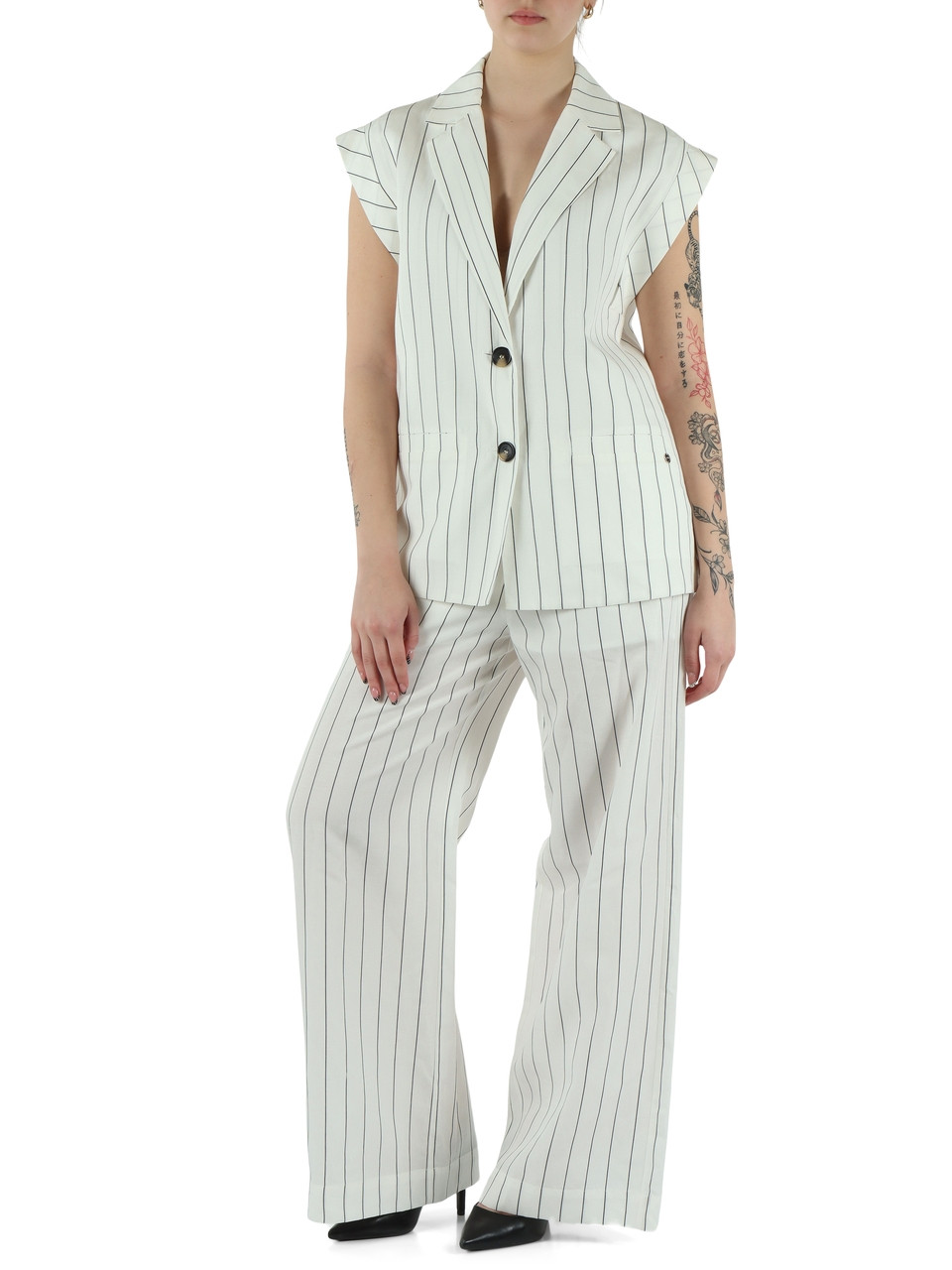 OFF WHITE | Pantalone gamba larga in lino e lyocell