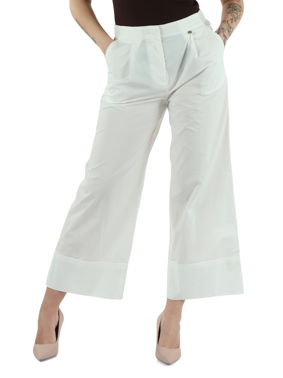 WEISS | Hose mit Falten aus Baumwollpopeline