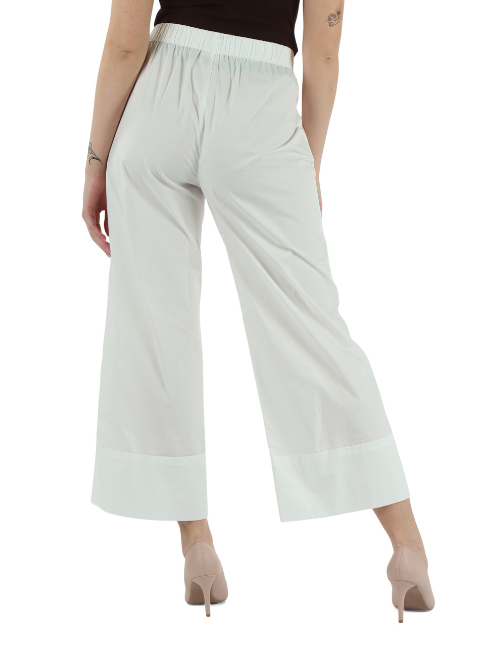 WEISS | Hose mit Falten aus Baumwollpopeline