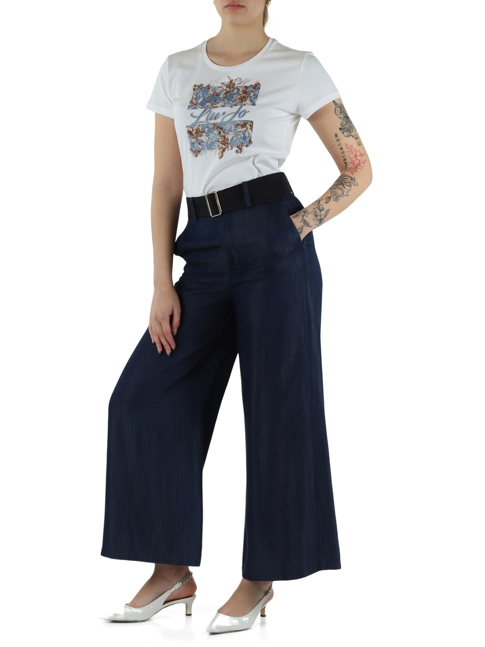 BLU | Pantalone gamba larga in lyocell effetto denim