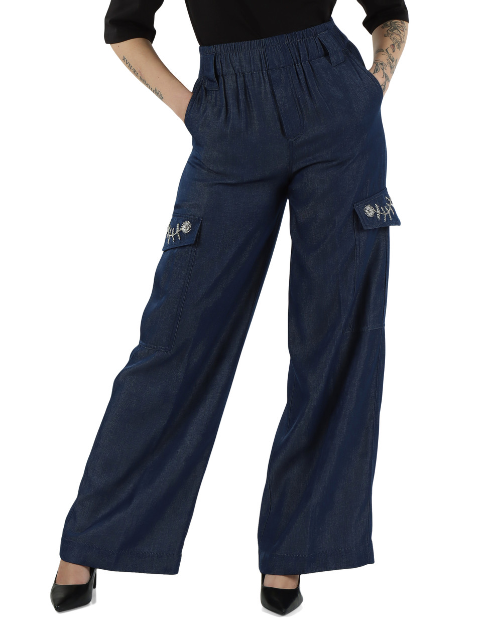 BLAU | Weit geschnittene Hose mit Cargo-Taschen