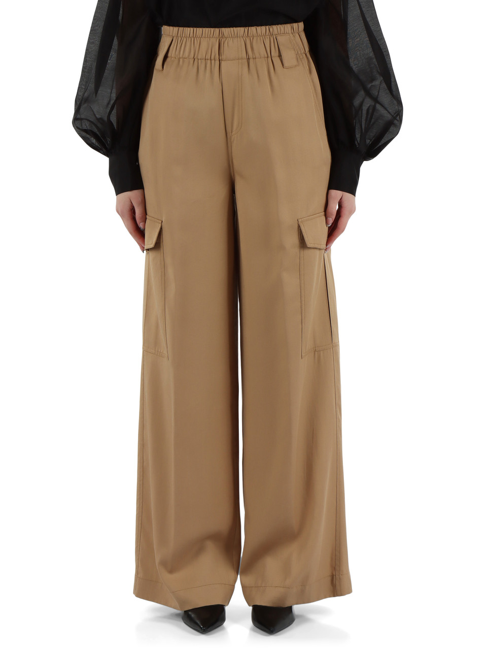 CAMMELLO | Pantalone gamba larga in lyocell con tasche cargo