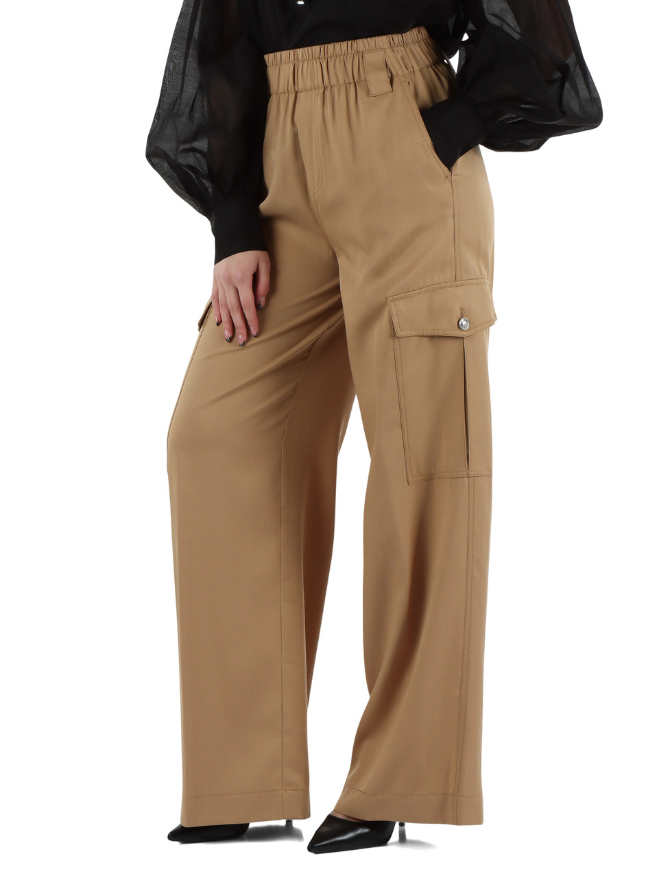 CAMMELLO | Pantalone gamba larga in lyocell con tasche cargo