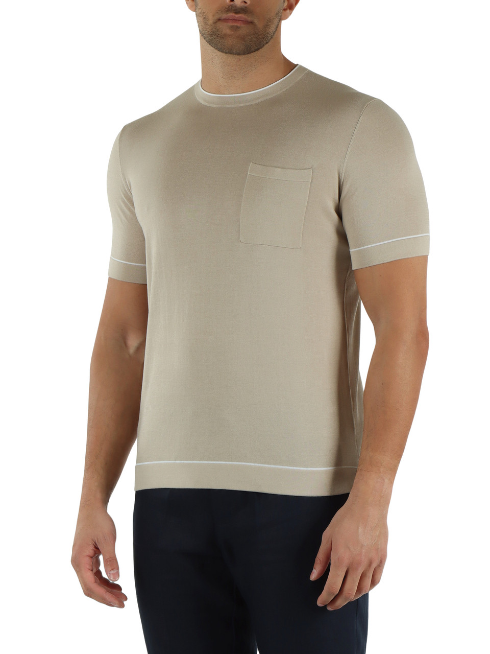 BEIGE | Kurzarmshirt aus ultrafeiner Baumwolle mit Brusttasche