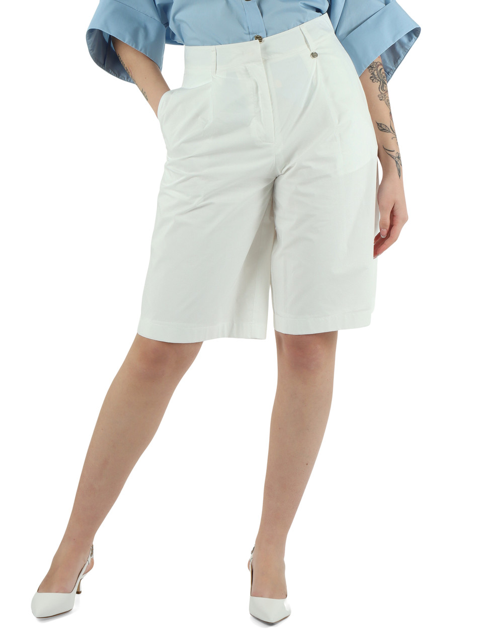 WEISS | Bermuda aus Baumwoll-Popeline mit Falten