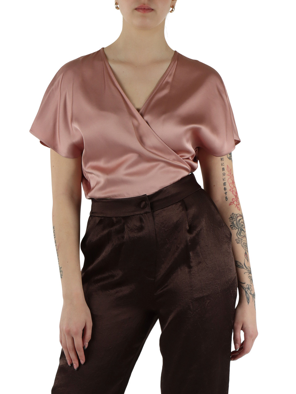 ROSA | Top incrociato in satin di viscosa