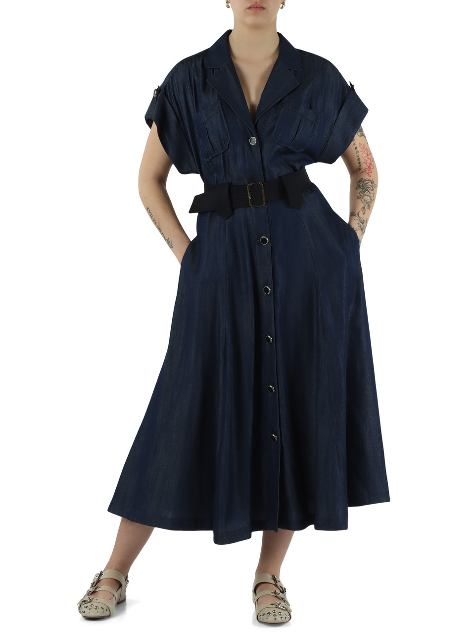 BLU | Abito midi in lyocell effetto denim con cintura