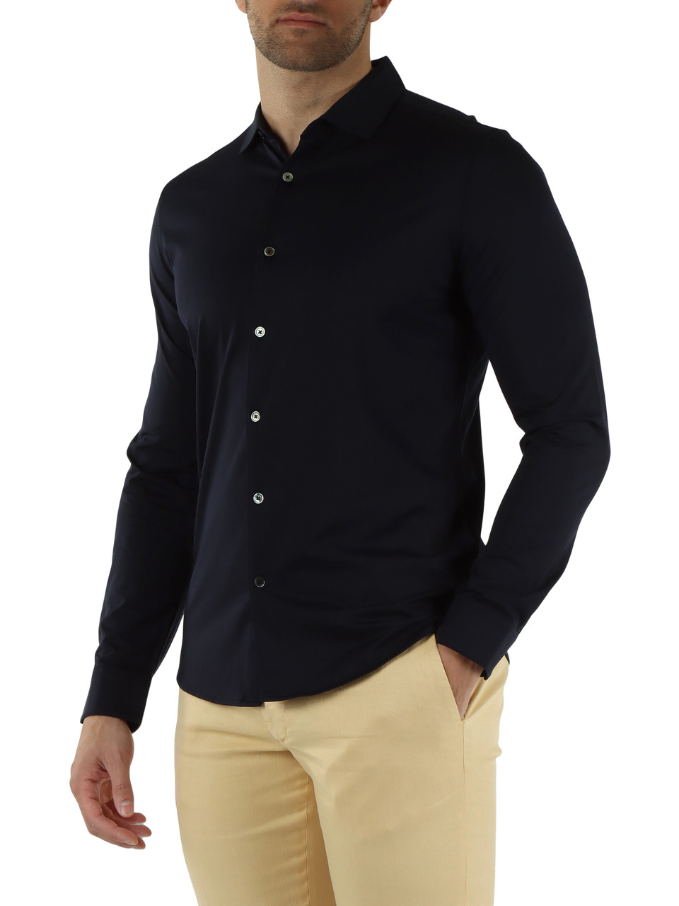 Dunkelblau | Second Skin Hemd aus Baumwollmischgewebe-Jersey