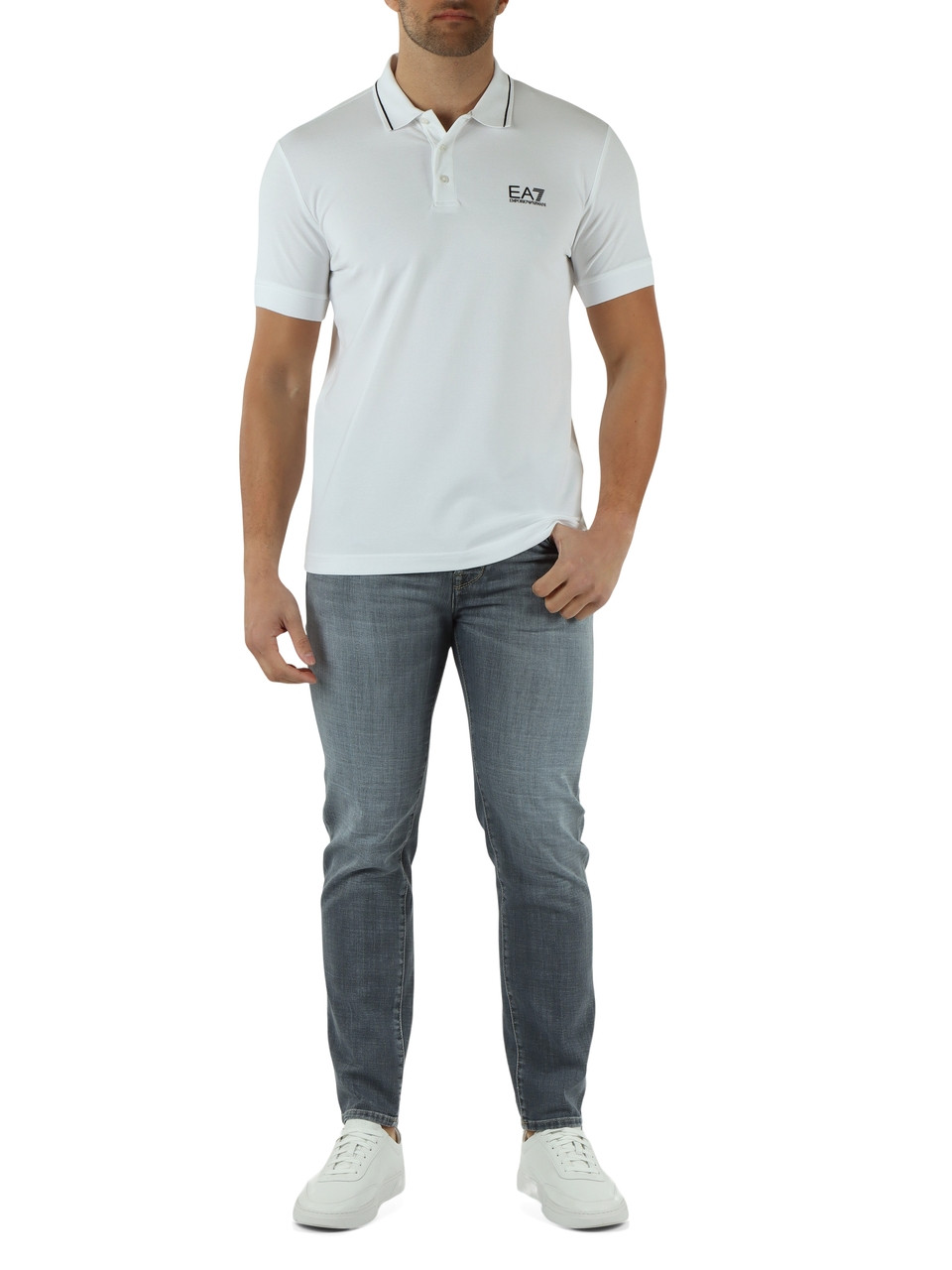 BIANCO | Polo slim fit in cotone piquet con stampa logo