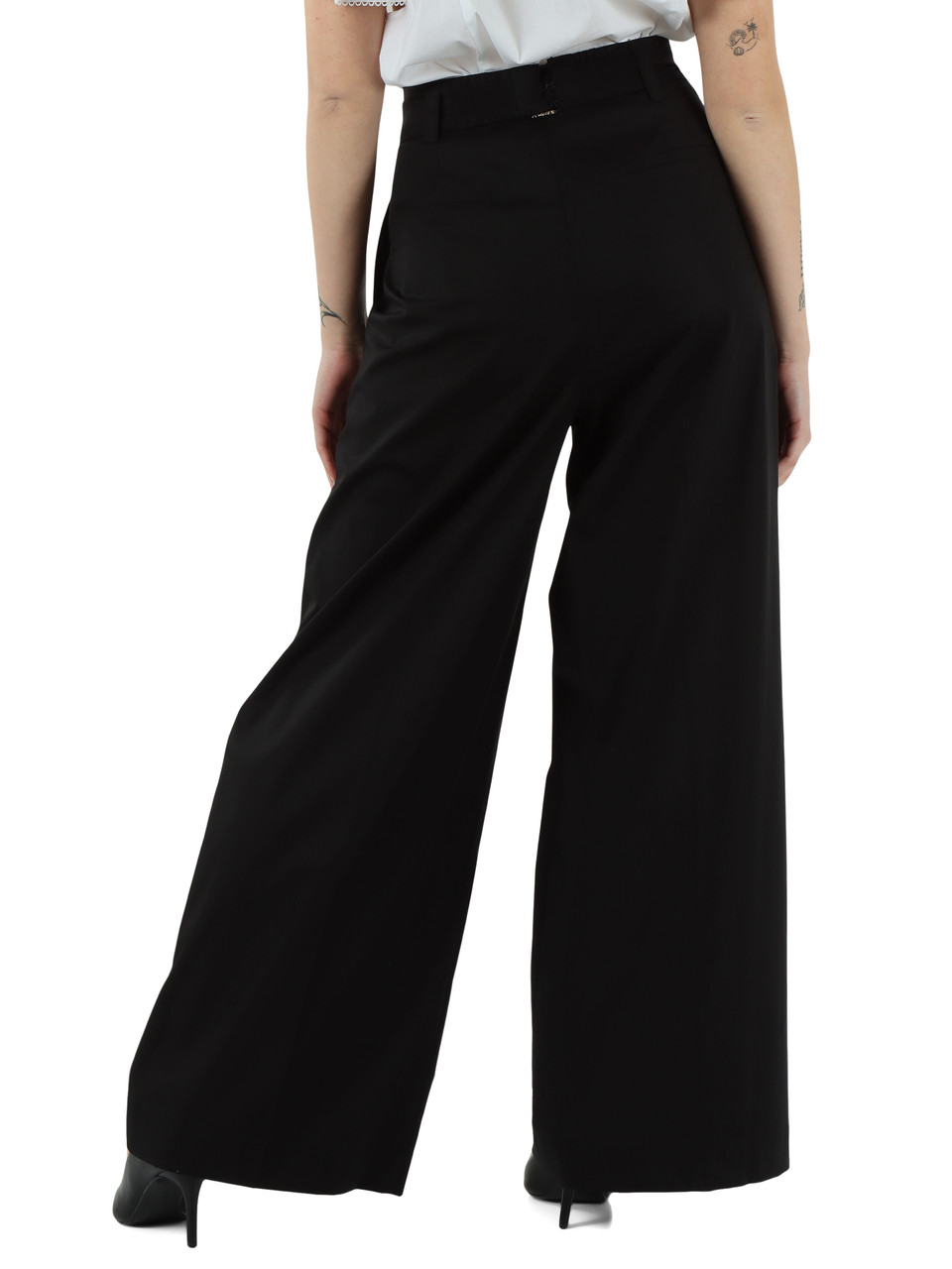 SCHWARZ | Weite Hose aus Stretch-Baumwolle
