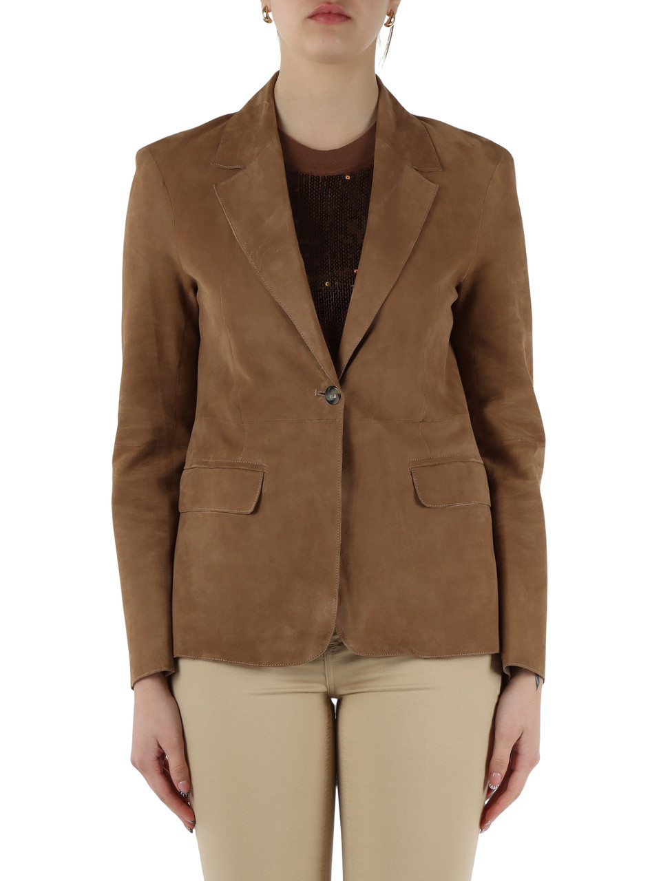BEIGE | Giacca modello blazer in suede BEATRIZ