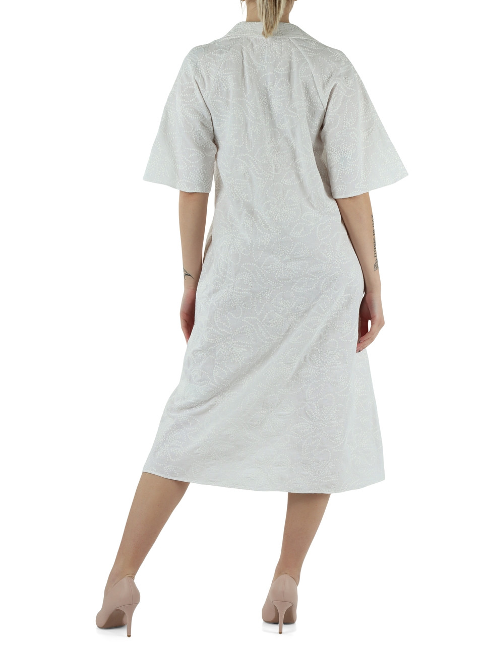 WEISS | FOLK Midikleid aus bestickter Baumwolle und Leinen