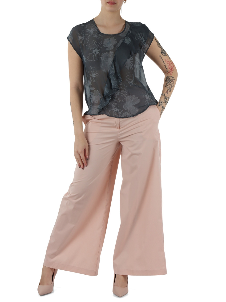 GRIGIO | Blusa in seta e viscosa con rouches