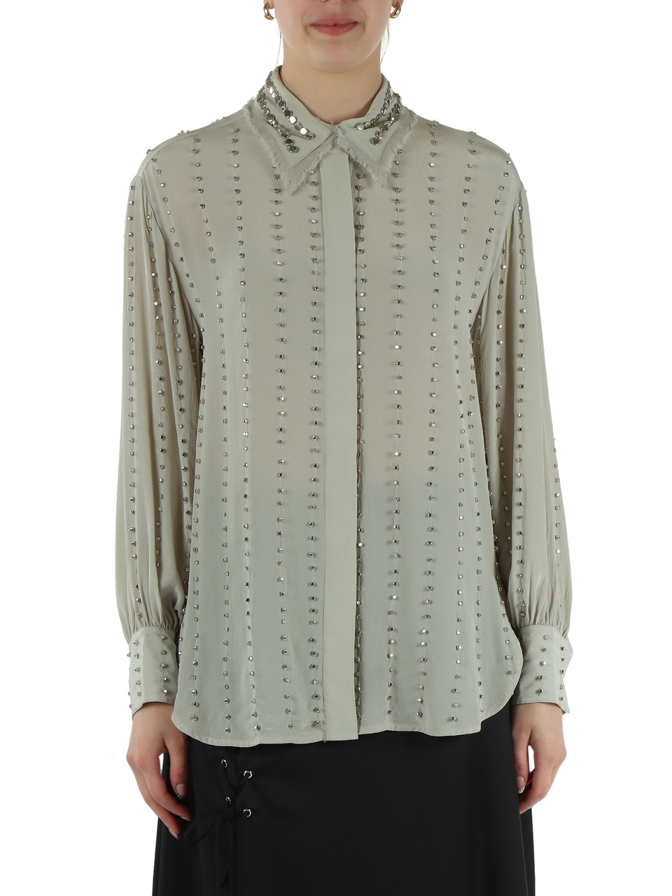 GRIGIO | Camicia in viscosa CAITLIN con strass e borchie