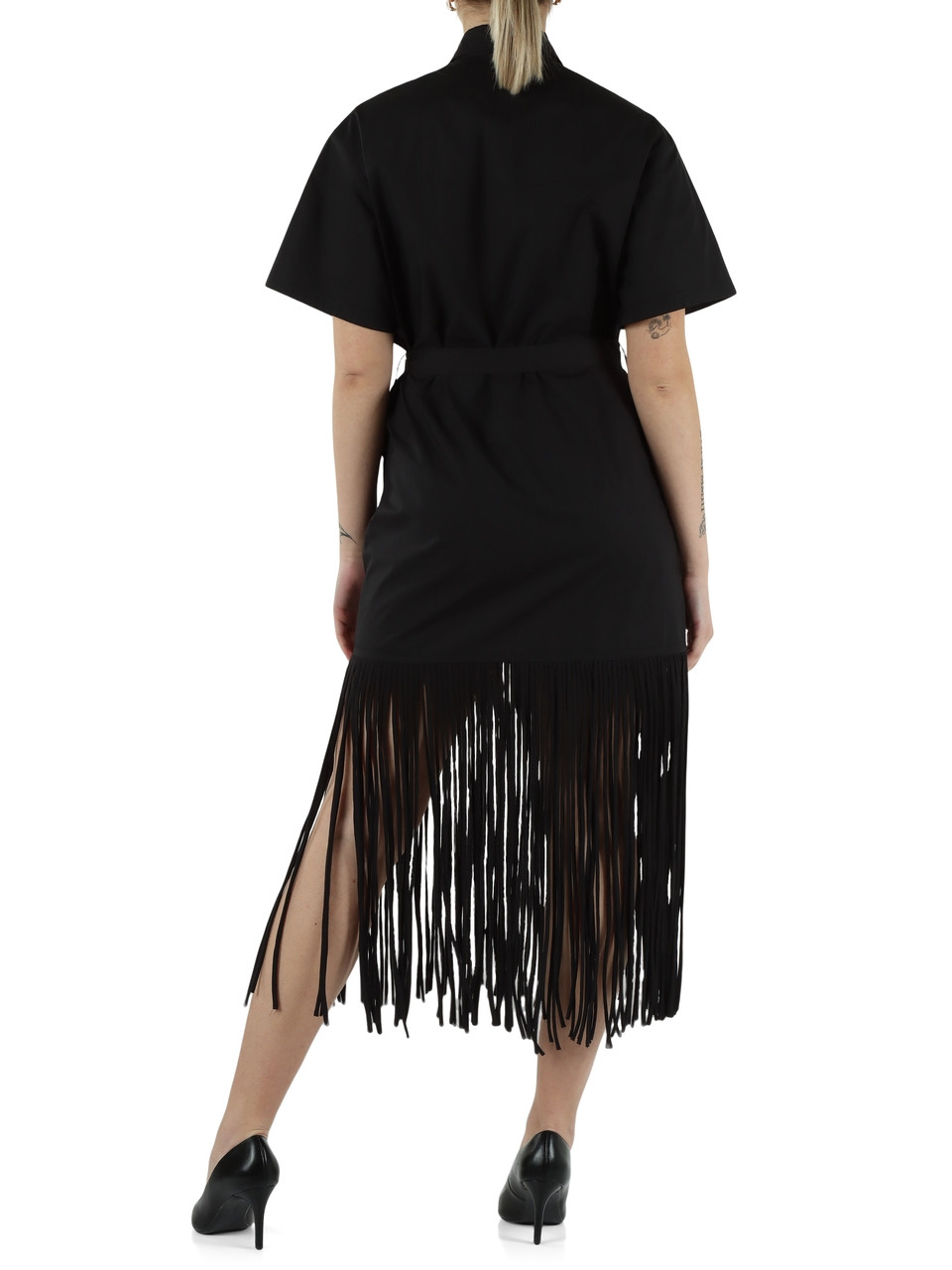 NERO | Abito chemisier in cotone con frange AVIGLIANO