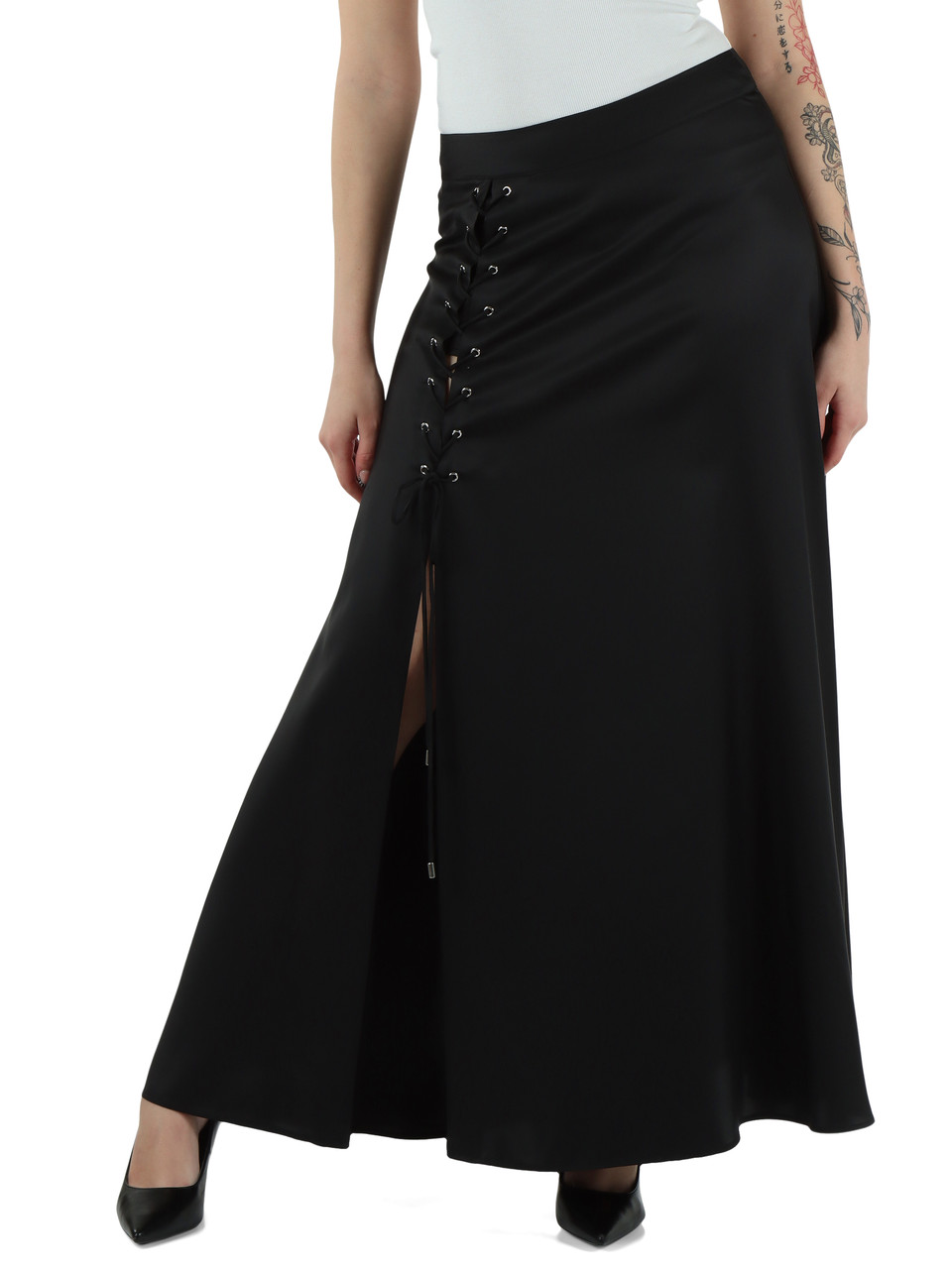 SCHWARZ | Langer Rock CARRARA mit Schlitz