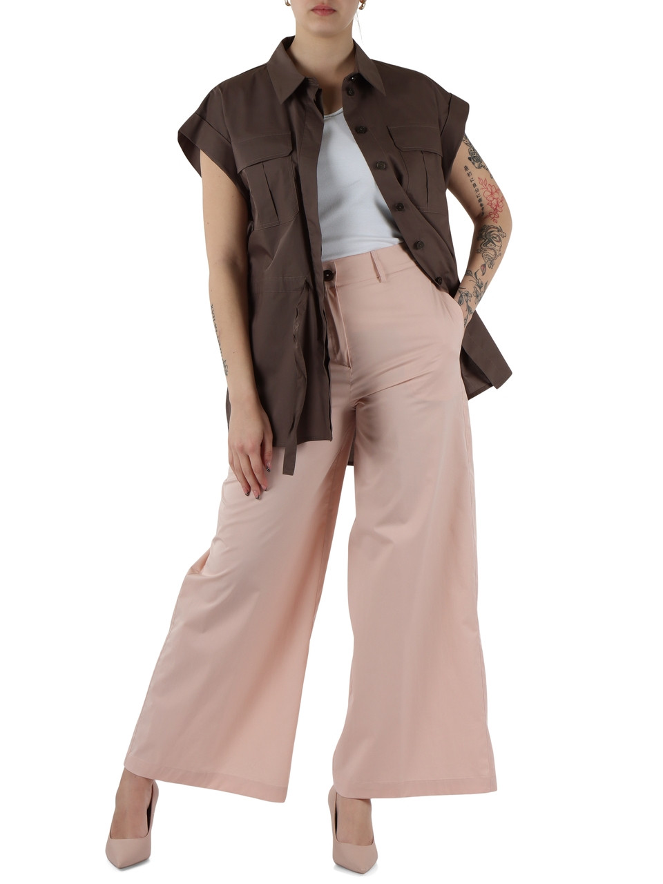 MARRONE | Giacca camicia manica corta in cotone