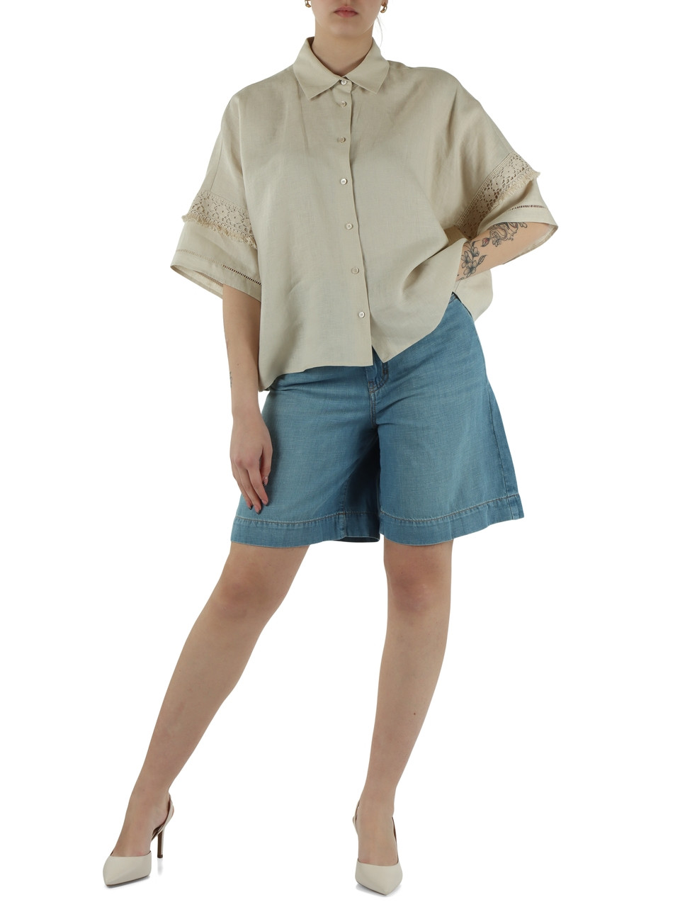 BLU CHIARO | Bermuda in denim di lino e cotone OZONO