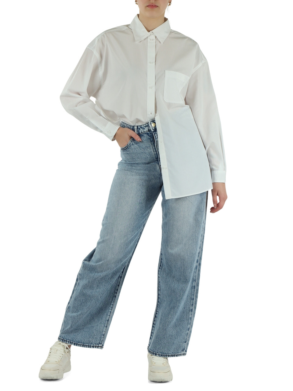 BIANCO | Camicia oversize a righe in misto viscosa