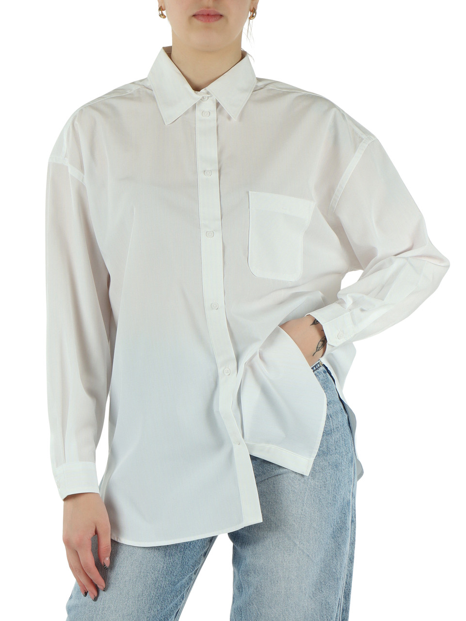 BIANCO | Camicia oversize a righe in misto viscosa