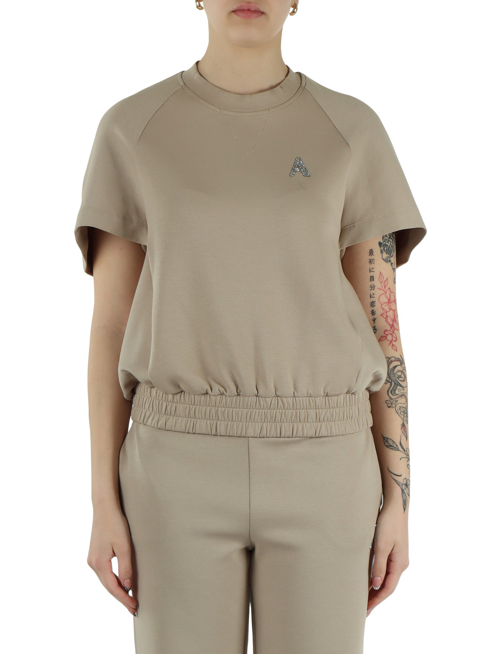 BEIGE | Felpa in misto cotone con logo glitterato