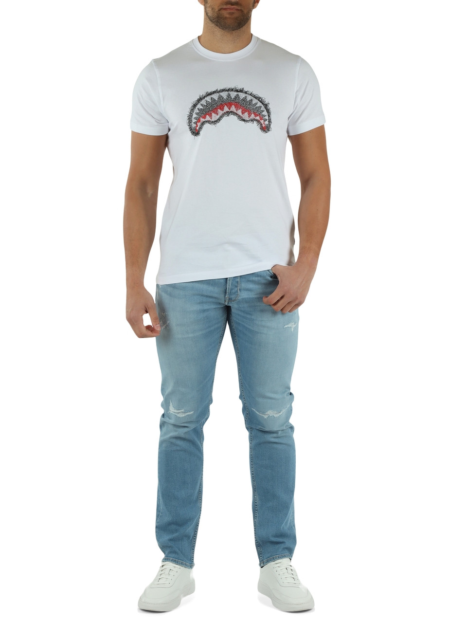 WEISS | T-shirt SCRIBBLE EMBROIDERY SHARK Regular Fit