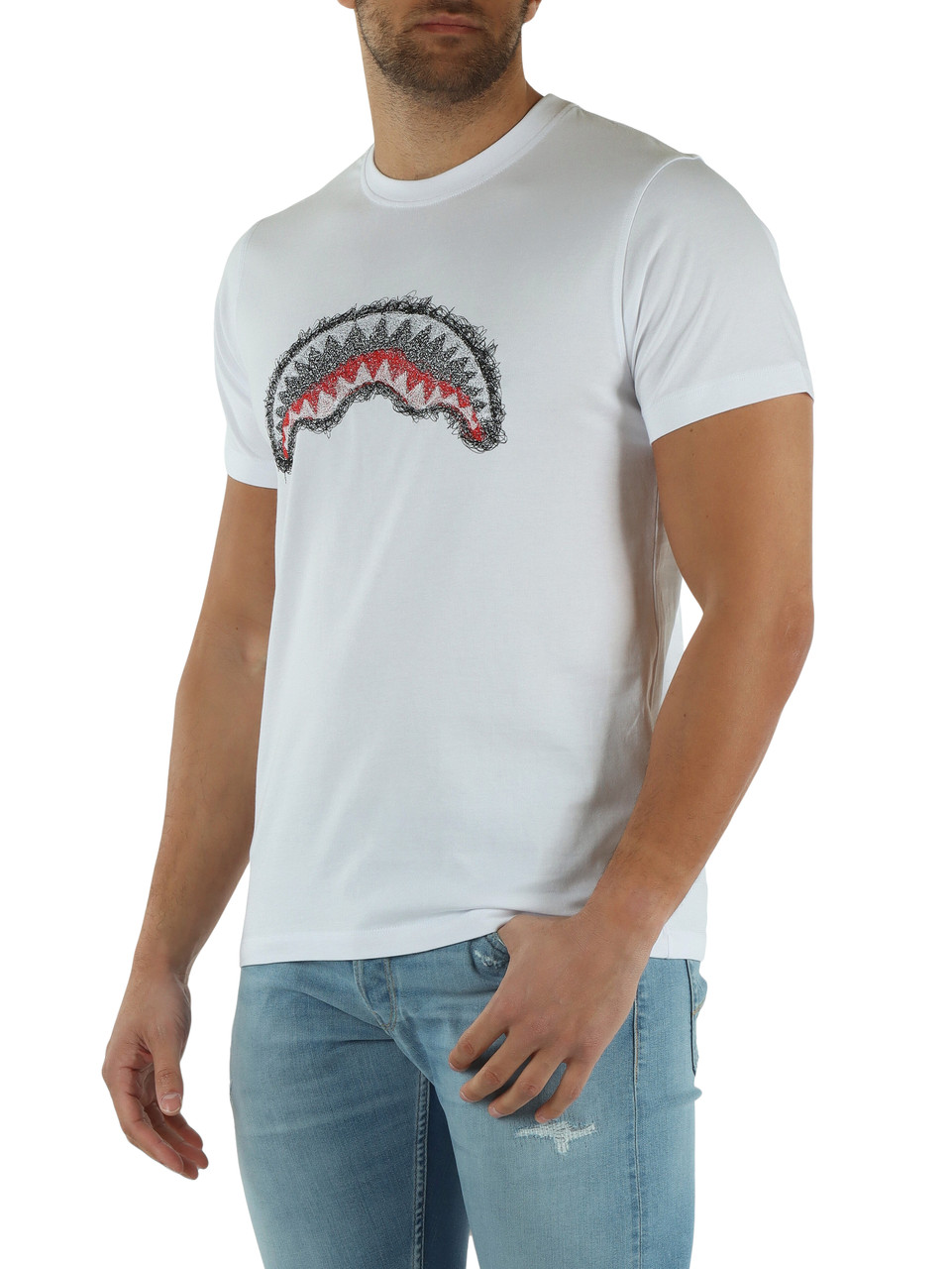 WEISS | T-shirt SCRIBBLE EMBROIDERY SHARK Regular Fit