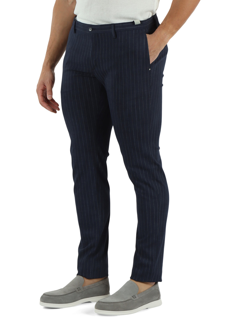 BLAU | Gestreifte SASAL Slim Fit Hose aus Baumwollmischung
